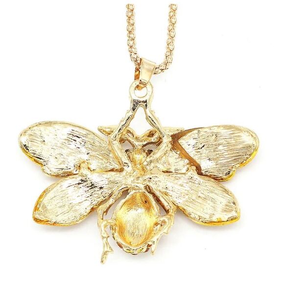 Blue Enamel Crystal Cute Bee Honeybee Pendant Sweater Necklace NWOT - Picture 2 of 2